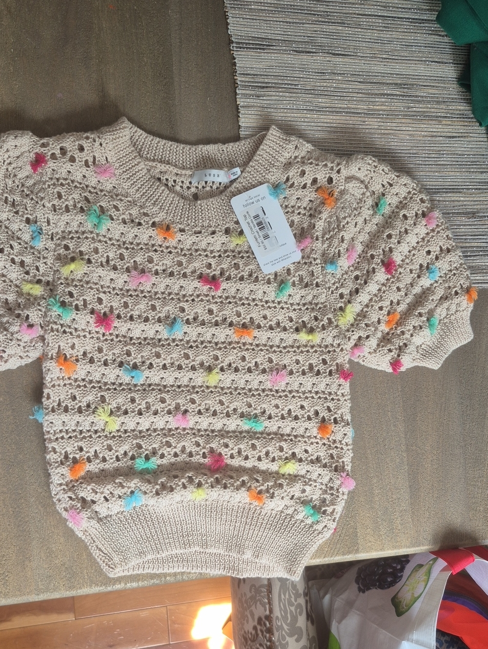 Lush Vanilla Crochet Top with Multicolor Pom-Poms
